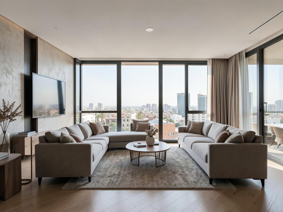 Séjour lumineux de la villa contemporaine