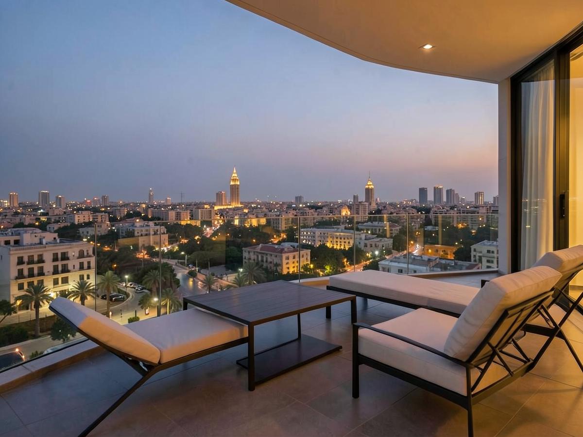 Terrasse de l'appartement au coucher du soleil